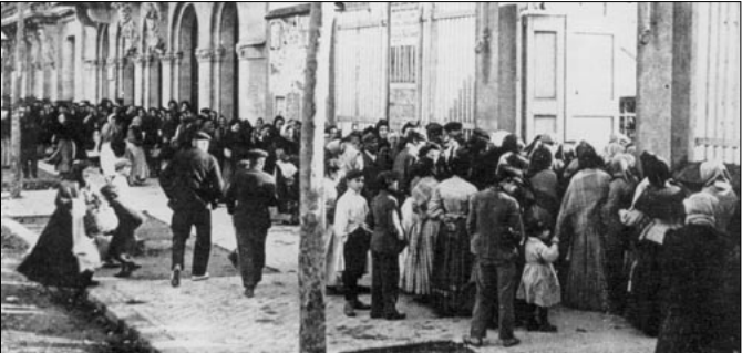 Reparto raciones comida Teatro retiro Barcelona 1906