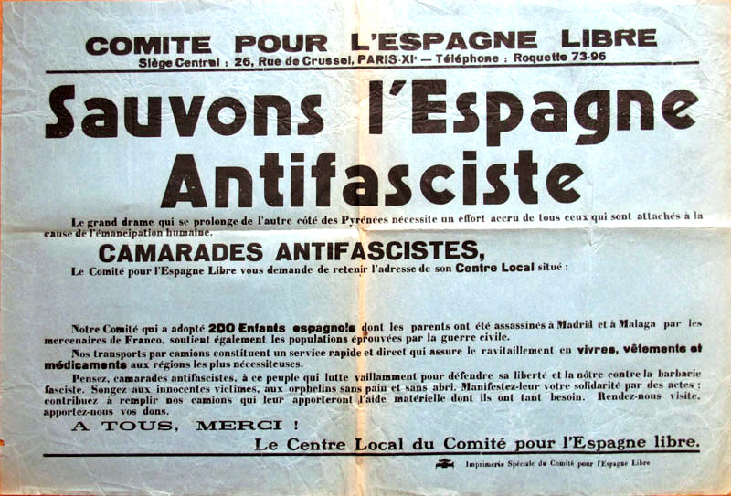Comité Pour l'Espagne Libre_ppios 1937