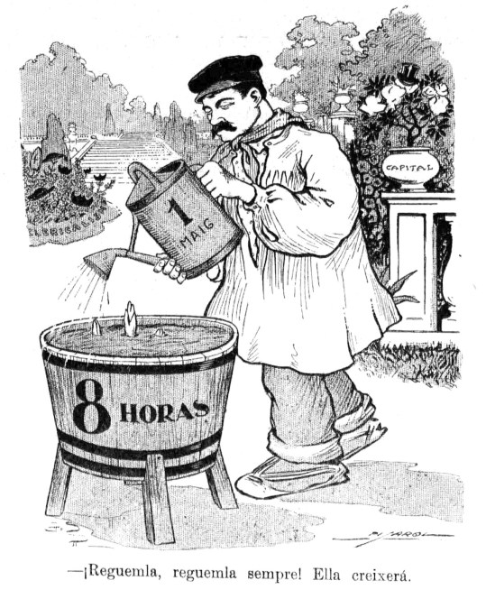1 mayo_Cultivando las 8 horas_La Campana de Gràcia 28 abr. 1906