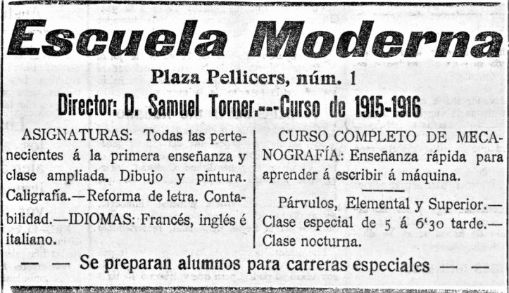 Anuncio Escuela Moderna_Valencia curso 1914-15