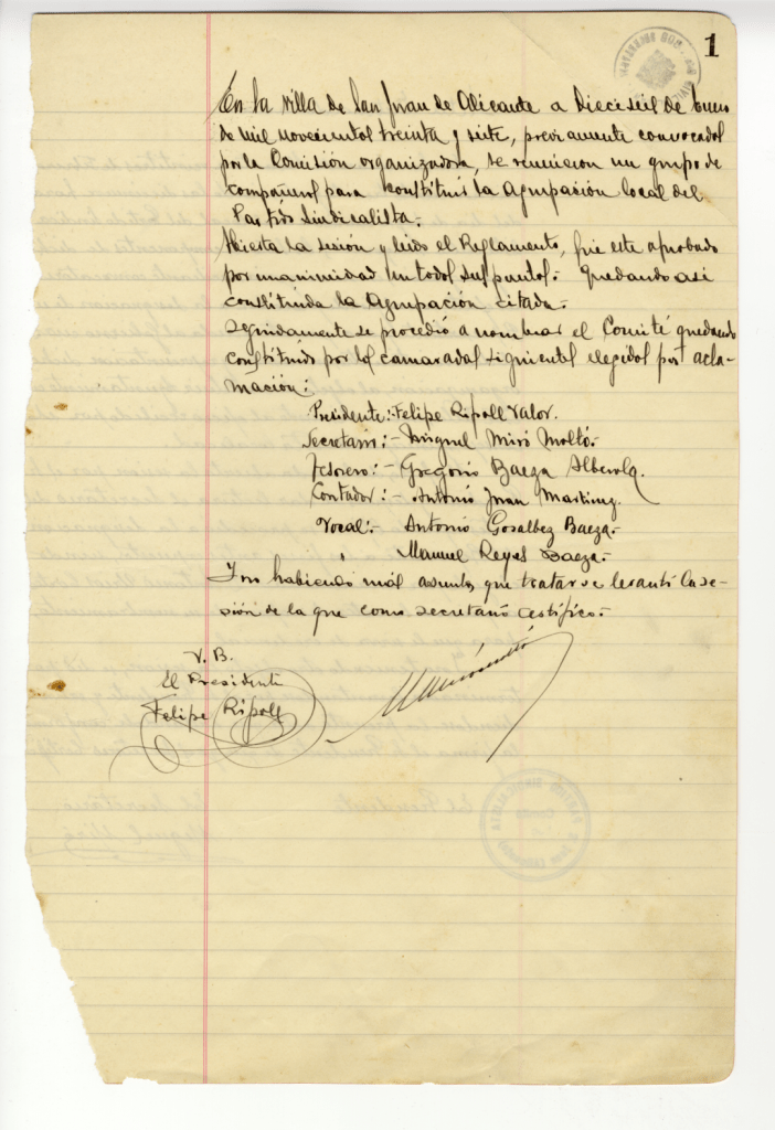 Acta Constitució de l’Agrupació Local del Partit Sindicalista - AMSJA 1-C-1209-9